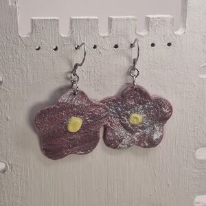 Handcrafted Purple Flower Earrings